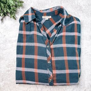 Knox Rose Teal Long Sleeve Plaid Button Down Top Size XL